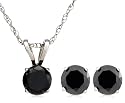 14k Choice of White or Yellow Gold Black Diamond Stud Earrings and Pendant Set (1 cttw)