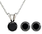 14k Choice of White or Yellow Gold Black Diamond Stud Earrings and Pendant Set (1 cttw)