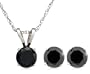 14k White or Yellow Gold Black Diamond Stud Earrings and Pendant Set (1 cttw)