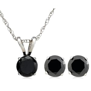 14k White Gold Black Diamond Stud Earring and Pendant Set (1 cttw)
