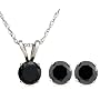 14k Choice of White or Yellow Gold Black Diamond Stud Earrings and Pendant Set (1 cttw)