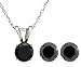 14k Choice of White or Yellow Gold Black Diamond Stud Earrings and Pendant Set (1 cttw)