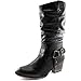 DailyShoes Women's Slouch Mid Calf Ankle Strap Buckle Western-01 Style Cowboy Boots