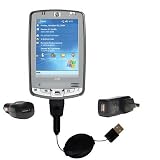 Retractable USB Hot Sync Compact Kit with Car & Wall Charger for the HP iPAQ hx2410 - Gomadic Brand w/ TipExchange Technology