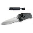 Tool Logic SL1 Tactical Folding 1/2 Serrated Knife With Hands-Free Magnetic LED Flashlight and Signal Whistle, Black