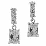 Sterling Silver Simulated Diamond cz Rectangle Drop Earrings