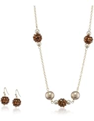 Silvertone Simulated Pearl Fireball Dangle Earrings and Necklace Set