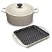 Le Creuset Cast Iron Round Casserole, Almond, 24 cm with Free Matching Square Grill