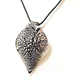 Glass Leaf Pendant Crackled Effect Black