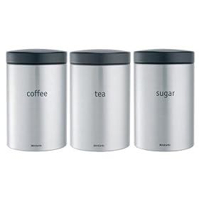 Brabantia Tea, Coffee and Sugar 3 Piece Canister Set, 1.4 Litre, Matt Steel Fingerprint Proof