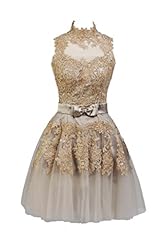 Plus Size Junior A-line Cocktail Short Lace Applique Sleeveless High-Neck Tulle Homecoming Dress/Prom Dress/Party Dress 