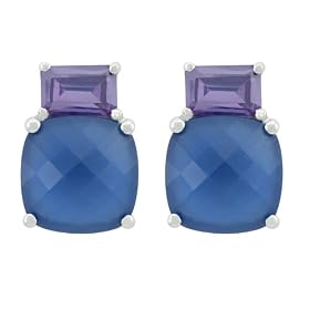 Buy Platinum Overlay Sterling Silver Blue Opaque Cubic Zirconia Cushion-Cut and Purple Emerald-Cut... by Amazon.com Collection