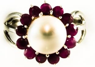 Pearl and Ruby Ring in Rhodium Plated Sterling Silver