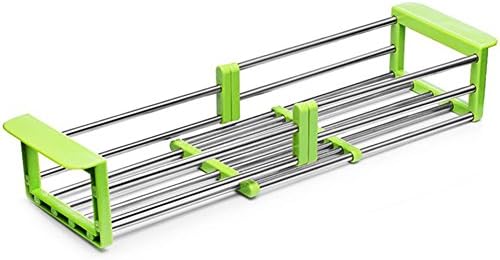 FANYI Dish Drain Stretch Dry Rack Over Sink Kitchen Drainer Durable Stainless Steel Storage Shelf (Green)