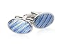 Handsome Men's Oval Enamel Blue and Silver Cufflinks with Gift Box