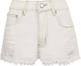 (ウェアオール) WearAll レディース破れた擦り切れユーズド加工ホワイトショートデニムショートパンツホットパンツ