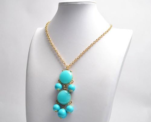 Light Blue Bubble Necklace Blue Bubble Jewelry 2 Stones Necklace (Fn0592-M-Light Blue) (Light Blue)