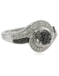 10k White Gold Black and White Diamond Cluster Ring (1/2 Cttw, I-J Color, I3 Clarity), Size 7