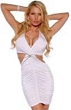 Womens Sexy White Halter Cross Strap Rhinestone Club Party Mini Dress