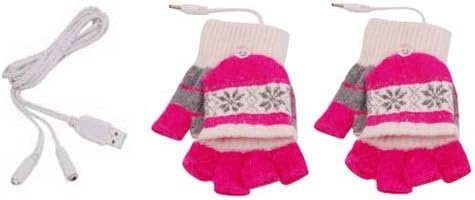 GoodBZ USB 2.0 Heated Warmer Gloves USB Fingerless Heated Gloves Mittens Computer Gloves Hands Hand Warmer Gloves, Pink / Grey