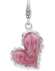 Sterling Silver Enameled 3-D 2-Sided Heart w/Lobster Clasp Charm