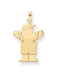 14k Yellow Gold Standing Boy in Overalls and Cap Love Pendant