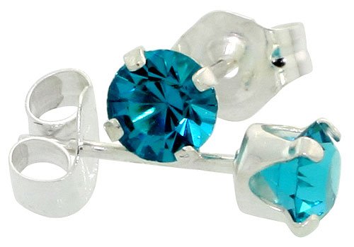 41RsaQGiufL Sterling Silver Jewelry: March Birthstone Aquamarine Colored 4mm (0.25 Carat Each) Swarovski Crystal Sterling Silver Stud Earrings