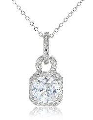 Diamond Veneer Radiant Square Cubic-Zirconia Double Bail Pendant Necklace, 9"