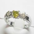 14K White Gold Yellow and White Diamond Three-Stone Ring