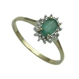 Image of 9ct Yellow Gold Ladies Emerald and 5pts of Diamonds Set Dress Ring Size - P