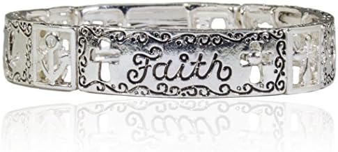 Believe In Inspirational Silver Faith Hope &amp; Love Stretch Bracelet with Gift Box