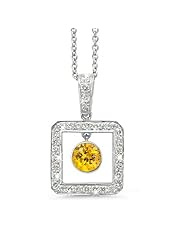 Square Diamond Pendant With A Round Cut Center Stone In 18K White Gold With A 0.70 ct. Genuine Yellow Sapphire Center Stone.