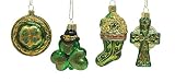 Review Kurt Adler  / Set Of 4 Irish Shamrock & Celtic Cross Glass Christmas Ornaments