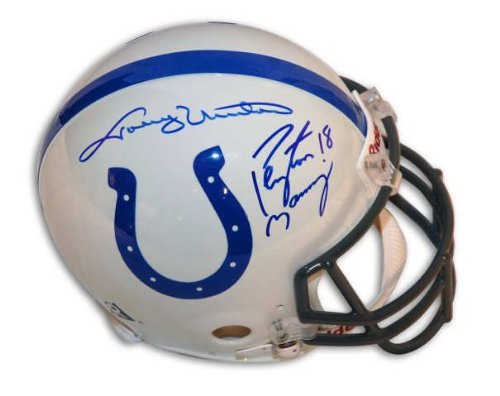 Johnny Unitas and Peyton Manning Autographed Pro-Line Helmet | Details: Indianapolis Colts, Authentic Riddell Helmet