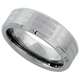 Tungsten Carbide 7 mm (9/32 in.) Comfort Fit Flat Wedding Band Ring w/ Triple Striped Pattern