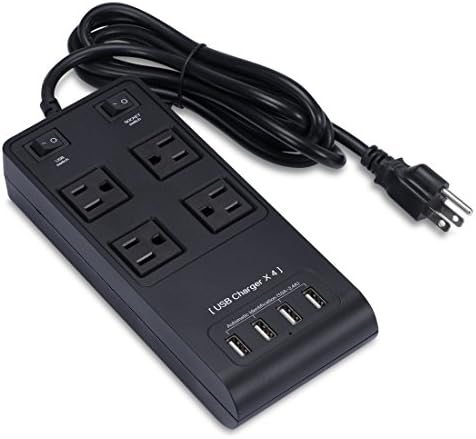 EYSTINK Family-size Power Strip with 4 AC Outlet Surge Protector Socket Hub Power Station 4 Ports 32W/6.4A Rapid USB Charger for iPhone 6s/6plus iPad Samsung HTC Nexus