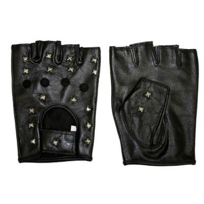 ＡＸＥＬ　バイク用 本革フィンガーレスグローブ ◎ 半指  スタッズ レザーグローブ （角鋲 ブラック）
