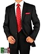 Valenti Made in Italy Hand Tailored Cashmere Wool Men Suits - 2 Button Canvas Front Jacket w/ Flat Front Pants Black Faintstripe Pinstripe Year Round Use