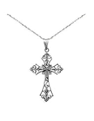 Cross Pendant Sterling Silver Filigree Diamond Design Antique Finish