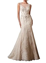 Sexy V-neck Lace Beaded Open-Back  Mermaid  Ball Gown Wedding Dress  with a Chapel Train 