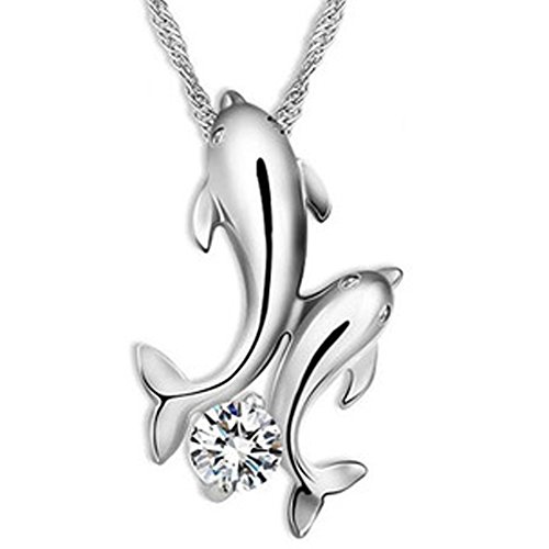 Summerford Cute Dolphin Sterling Silver Pendant Necklace with Clear Crystal