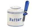Butter Bell Bistro Crock with Matching Spreader, White with Blue Trim and Blue Spreader