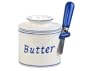 Butter Bell Bistro Crock with Matching Spreader, White with Blue Trim and Blue Spreader