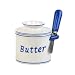 Butter Bell Bistro Crock with Matching Spreader, White with Blue Trim and Blue Spreader