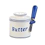 Butter Bell Bistro Crock with Matching Spreader, White with Blue Trim and Blue Spreader