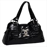Parinda Kaeya 13″ Croco Embossed Faux Leather Small Handbag – Black