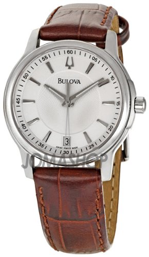 Bulova Women's 63M100 Brown Leather Strap White Dial Watch