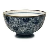 Hand Painted Blue and White Ceramic Rice Kitten Kittie Bowl