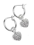 Silver Tone Petite Heart Rhinestone Hoop Earrings Fashion Jewelry