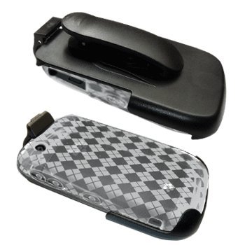 Holster Case w/ Ratcheting Belt Clip & Clear Diamond Gel Case / Skin / Cover for BlackBerry Curve 8520 / 8530